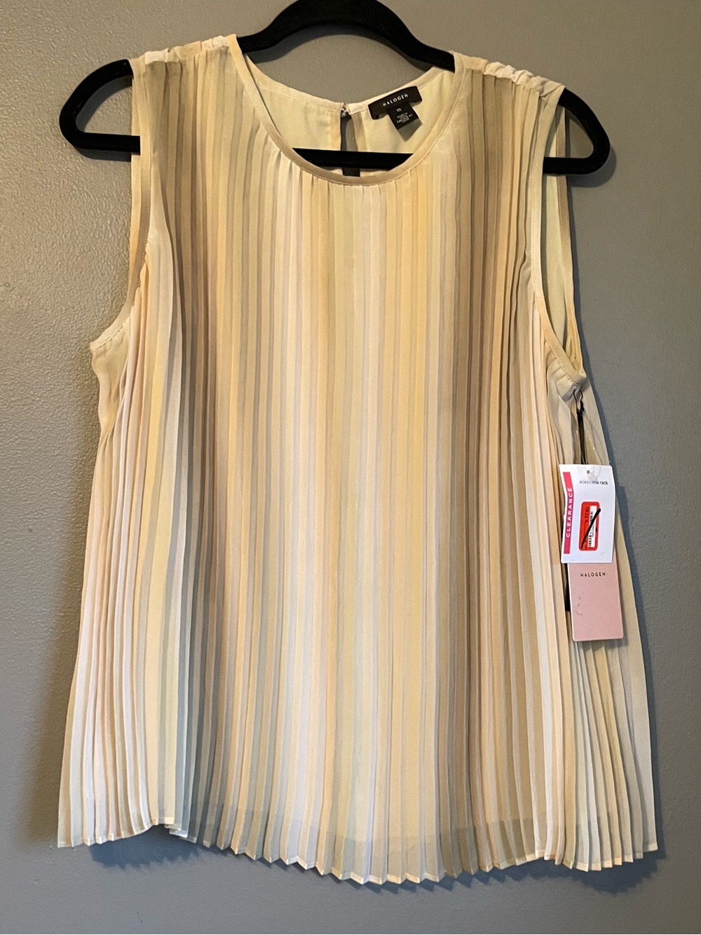 NWT Halogen Sz Large Women’s Pleated Green Pleated Sleeveless Blouse Top Rt $59!